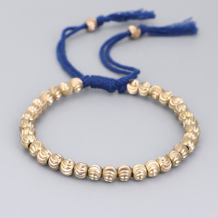 Buddha Stones Tibetan Handmade Copper Bead Luck String Bracelet Bracelet BS Blue(Wrist Circumference 14-26cm)