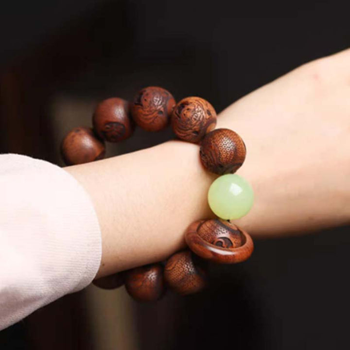 Buddha Stones Tibetan Rosewood Engraving Tiger Protection Bracelet Bracelet BS 1