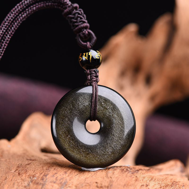 Buddha Stones Tibetan Obsidian Protection Necklace Necklace BS Gold Sheen Obsidian