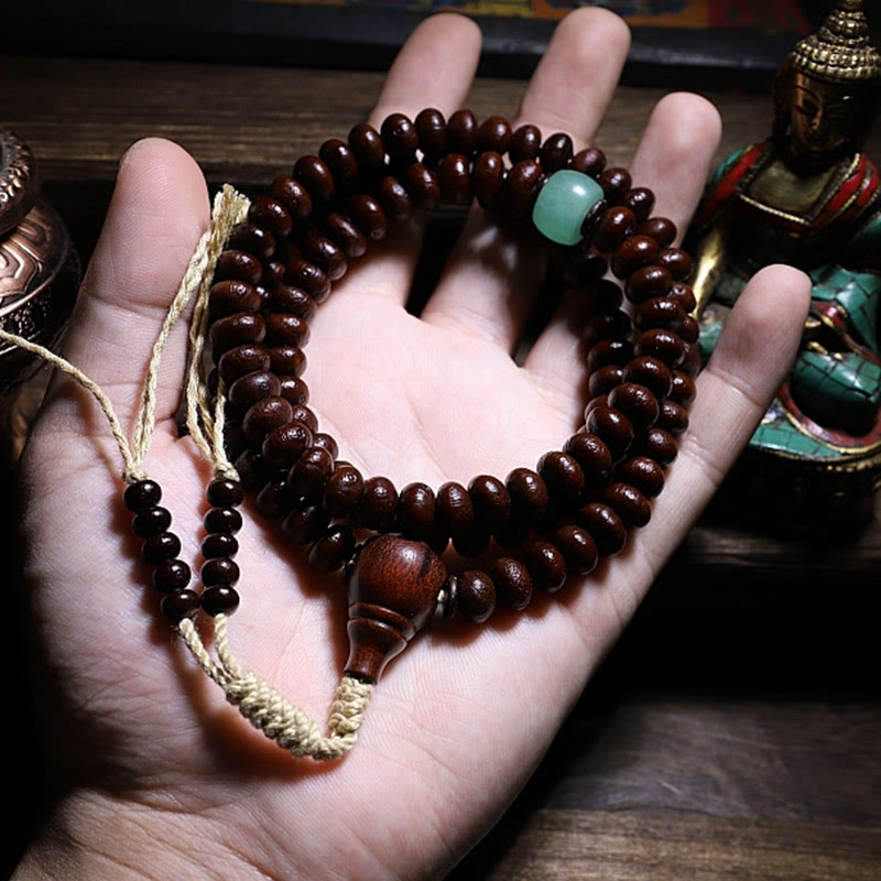 Purple Bodhi seed and Dzi bead mala bracelet — view 19