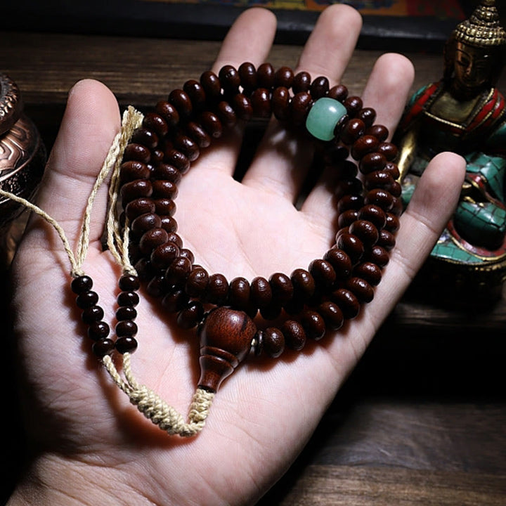Purple Bodhi seed and Dzi bead mala bracelet — view 19