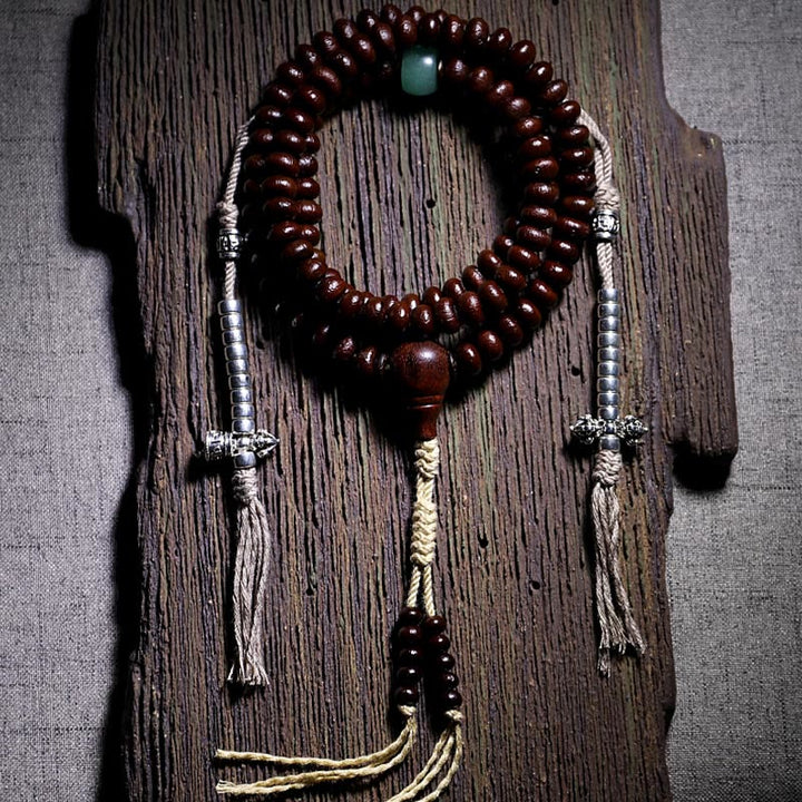 Purple Bodhi seed and Dzi bead mala bracelet — view 14