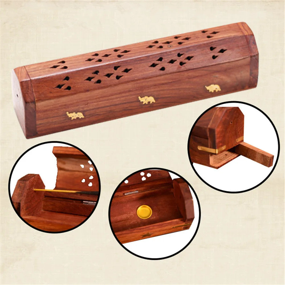 Bamboo Incense Burner Fragrance Box Tower Incense Seat Joss Stick Box Lying Censer Hand Carving Incense Stick Holder Teahouse