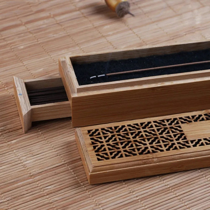 Bamboo Incense Burner Incense Stick Holder With Drawer Joss-stick Box Hollow Aromatherapy Zen Lying Censer Home Office Teahouse