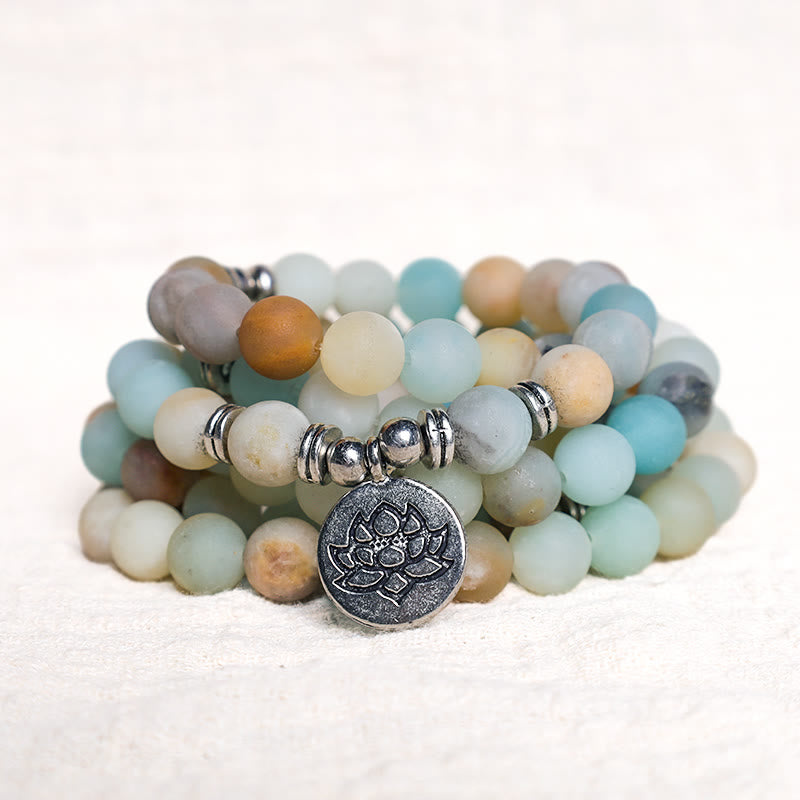 Tibetan amazonite lotus mala — view 3