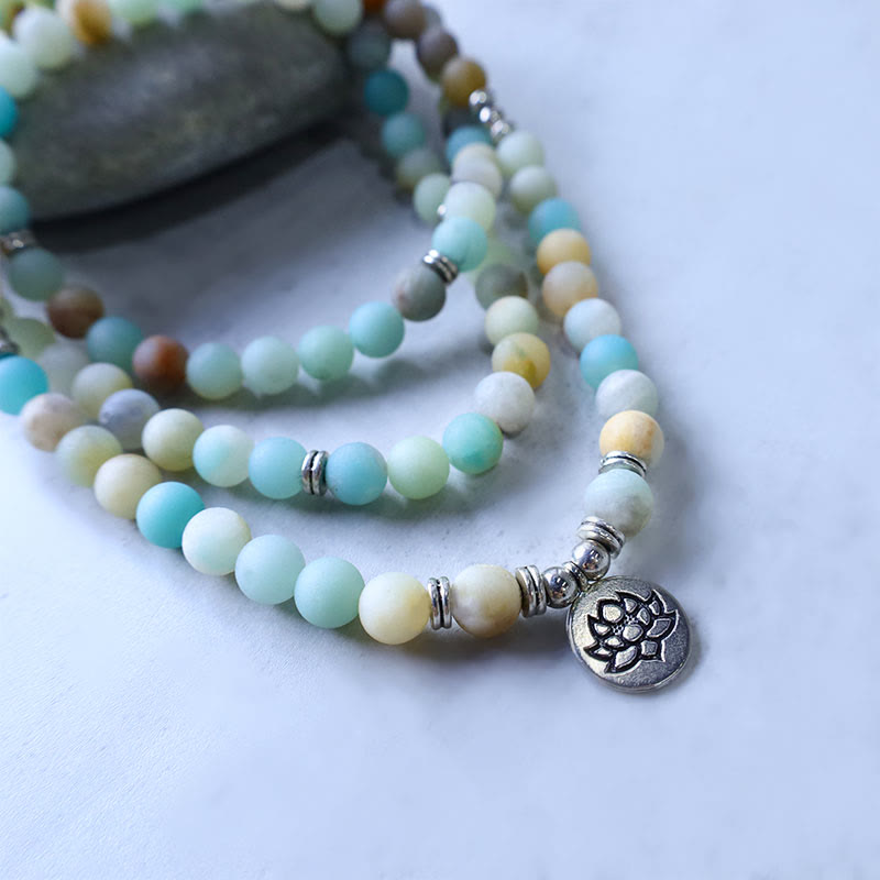 Tibetan amazonite lotus mala — view 5