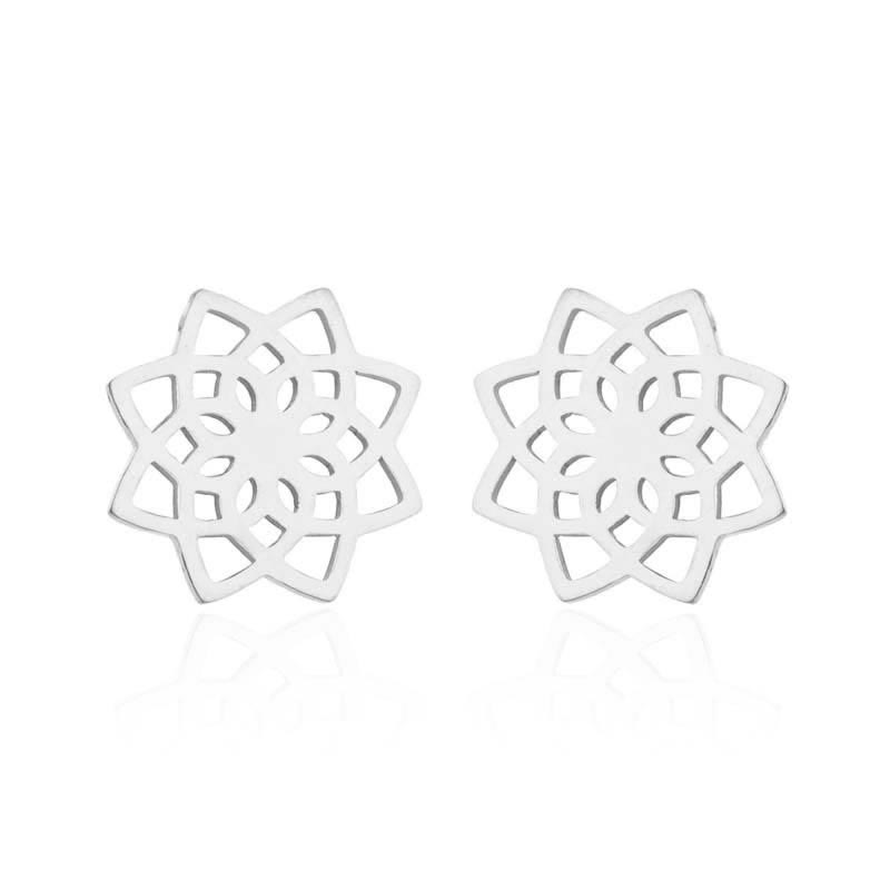 Lotus pattern titanium steel stud earrings — view 2
