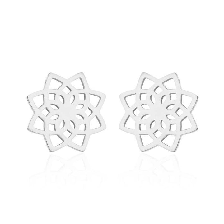 Lotus pattern titanium steel stud earrings — view 2