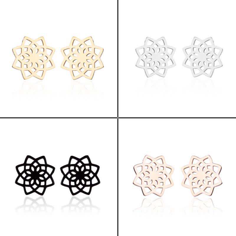 Lotus pattern titanium steel stud earrings — view 9