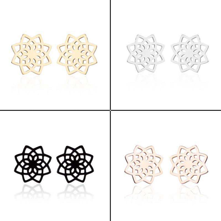 Lotus pattern titanium steel stud earrings — view 9
