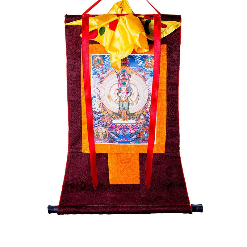 Tibetan Avalokiteshvara framed Thangka — view 1