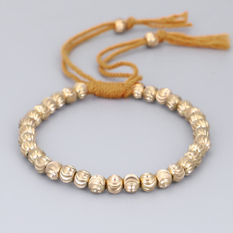 Buddha Stones Tibetan Handmade Copper Bead Luck String Bracelet Bracelet BS Orange(Wrist Circumference 14-26cm)
