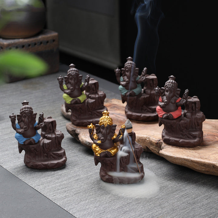 Ganesha Waterfall Backflow Incense Burner Aromatherapy Furnace Elephant Incense Holder Censer Smell Aromatic Zen Decor
