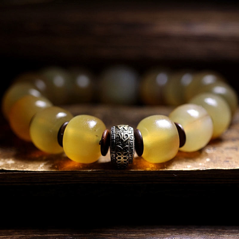 Tibetan sheep horn and silver mantra bracelet — view 5