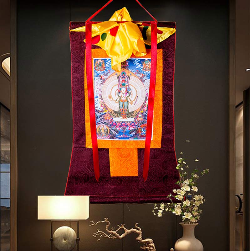 Tibetan Avalokiteshvara framed Thangka — view 2