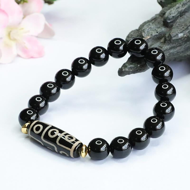 Tibetan Nine-Eye Dzi Bead and Black Onyx Bracelet — view 4