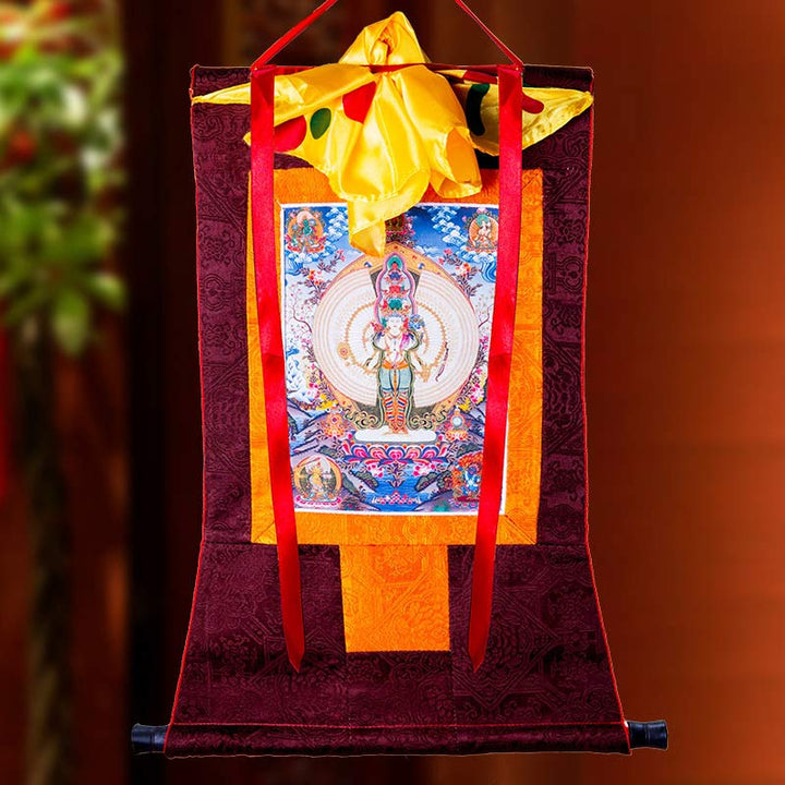 Tibetan Avalokiteshvara framed Thangka — view 3
