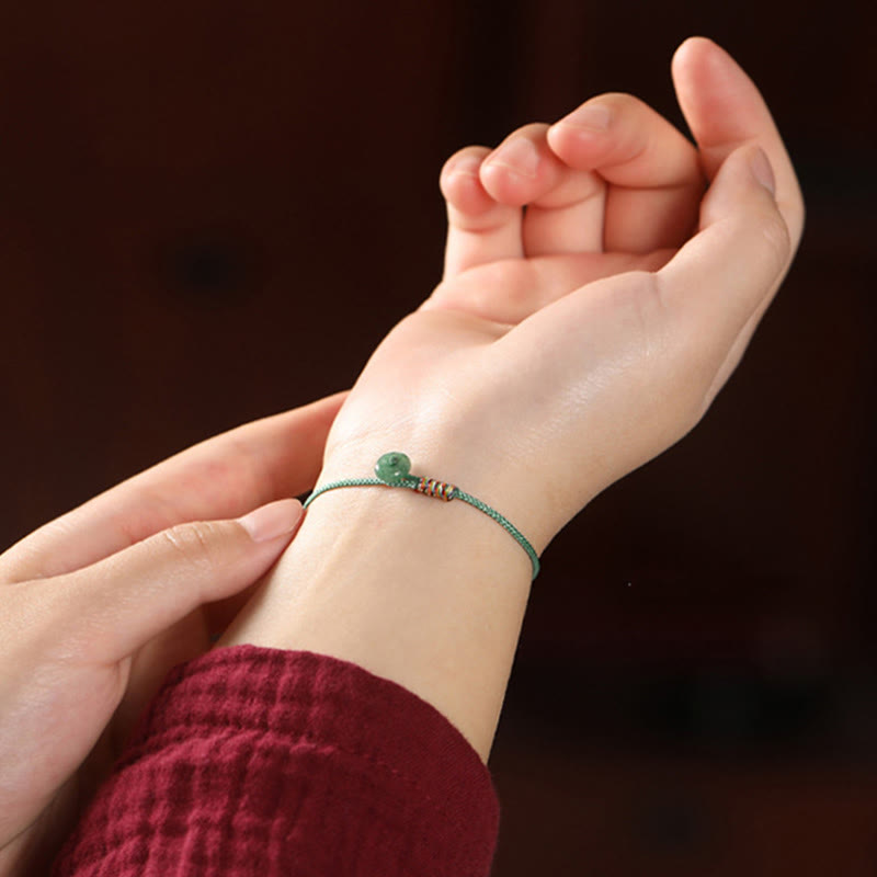 Handwoven green aventurine cord bracelet — view 4