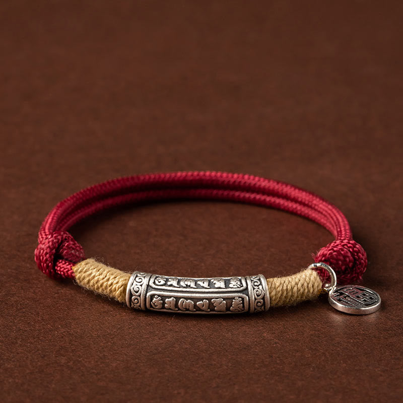 Buddha Stones 999 Sterling Silver Tibet Handmade Om Mani Padme Hum Fu Character TopRank Character Luck Braided Bracelet - image 0