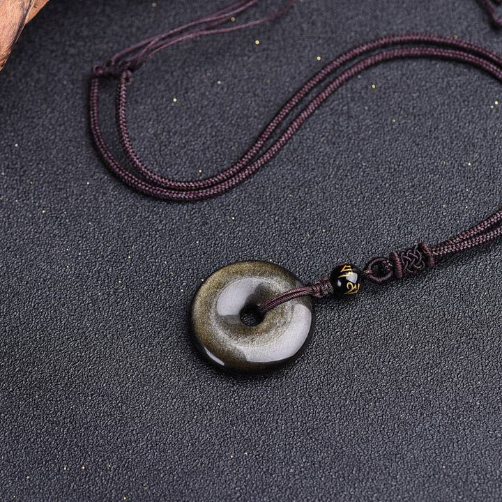 Buddha Stones Tibetan Obsidian Protection Necklace Necklace BS 9