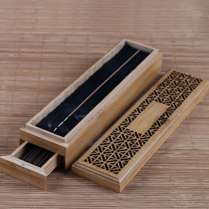 Bamboo Incense Burner Incense Stick Holder With Drawer Joss-stick Box Hollow Aromatherapy Zen Lying Censer Home Office Teahouse