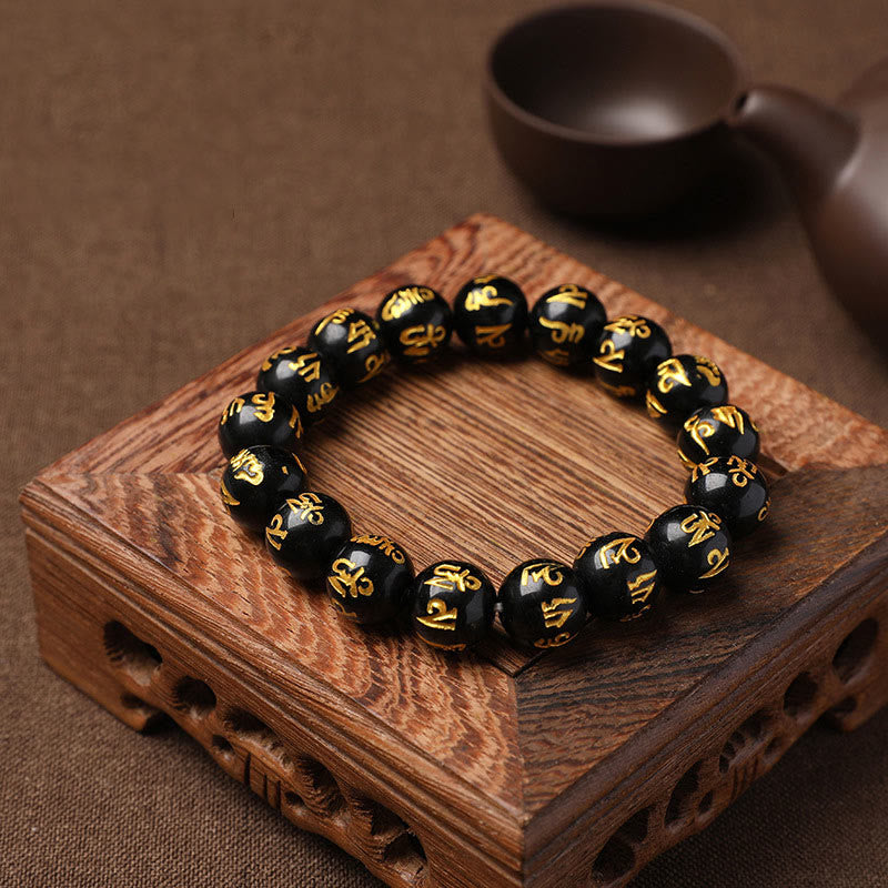 White crystal and black onyx mantra bracelet — view 23