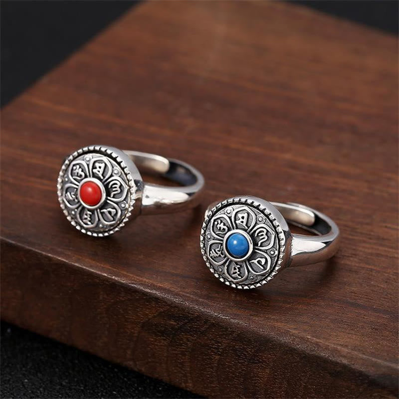 Tibetan mantra rotatable ring — view 1