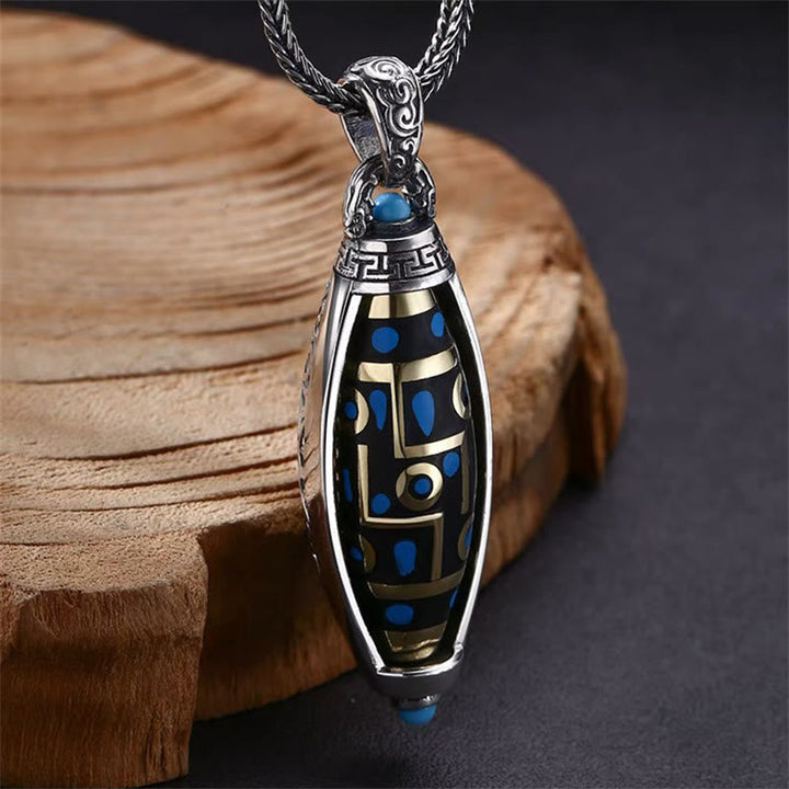 Buddha Stones Tibetan Om Mani Padme Hum Nine-Eye Dzi Bead Pattern Peace Purity Rotatable Necklace Pendant Necklaces & Pendants BS 2