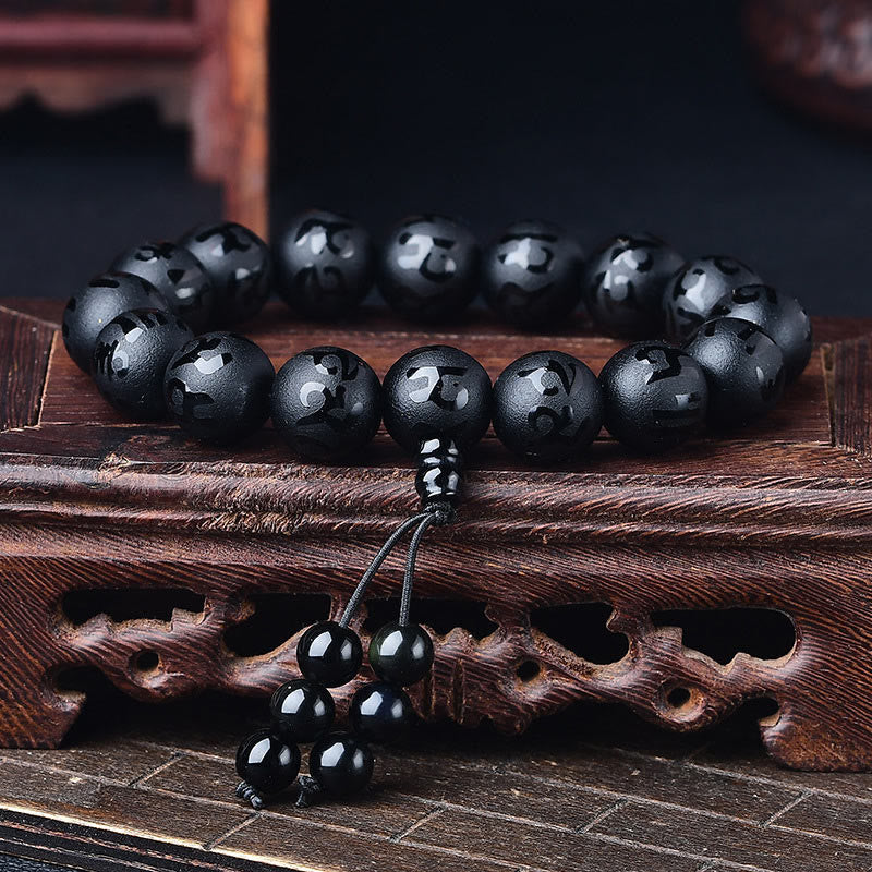 White crystal and black onyx mantra bracelet — view 7
