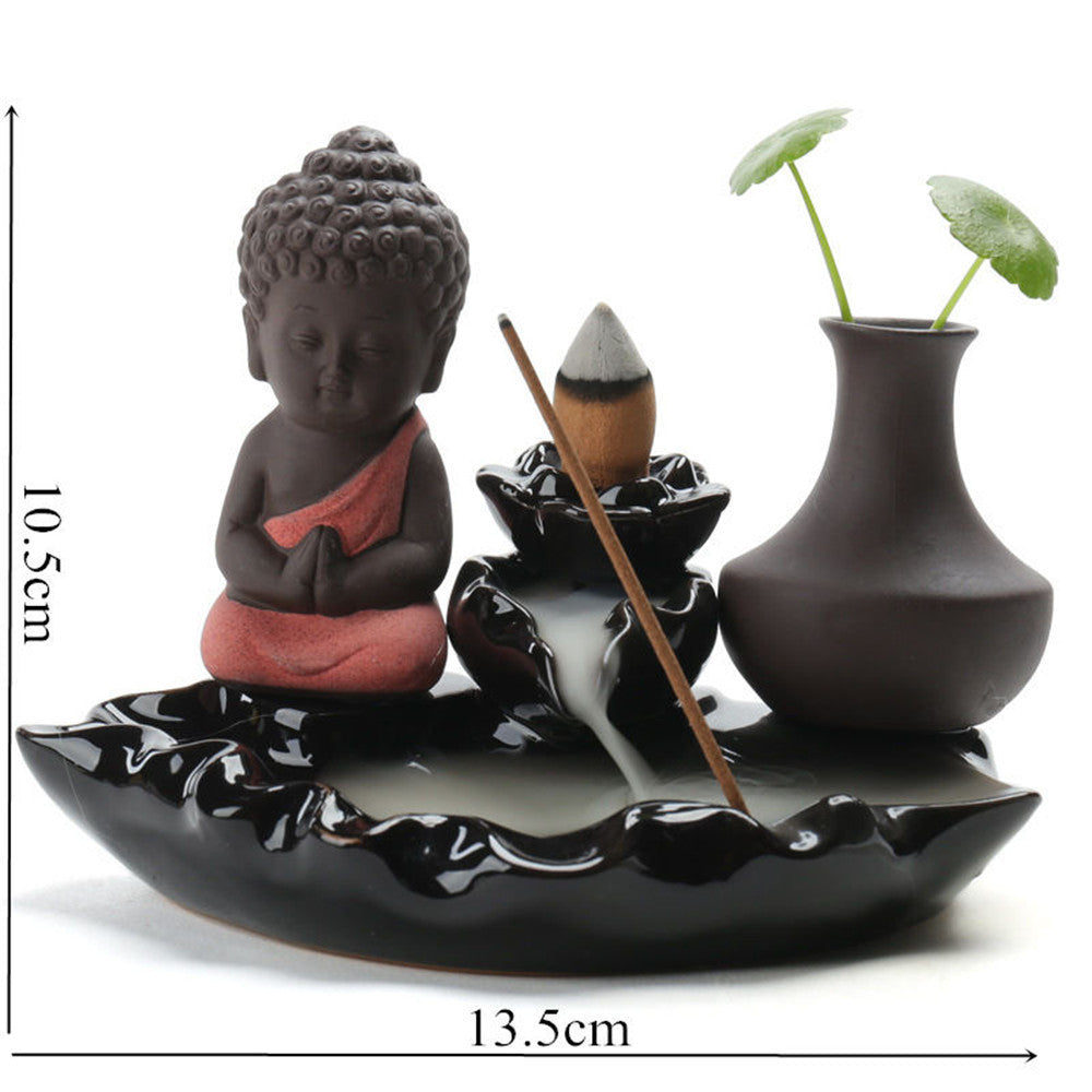 Buddha Backflow Incense Burner Ceramic Little Monk Stick Incense Holder