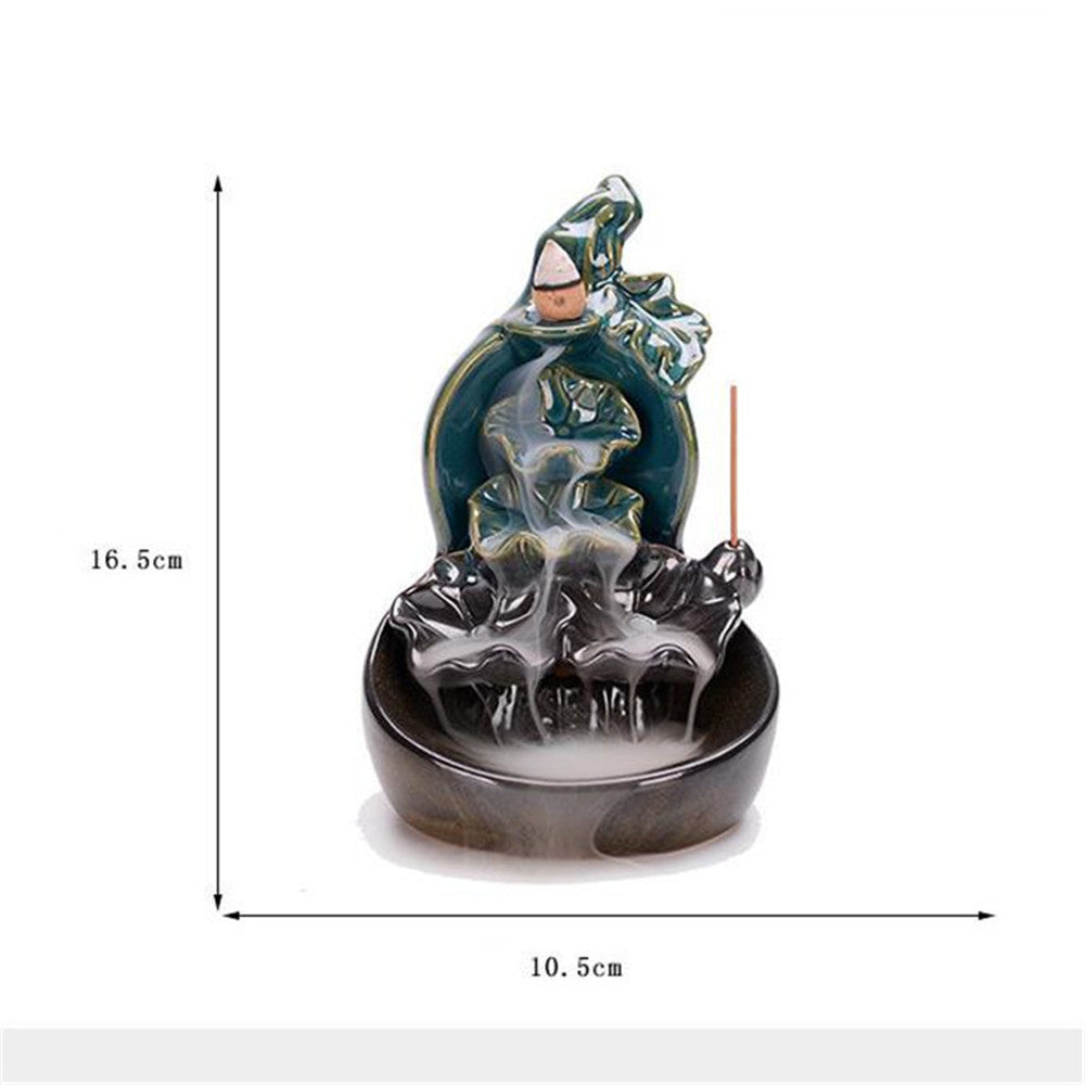 Green Glazed Ceramic Gourd Lotus Backflow Incense Burner