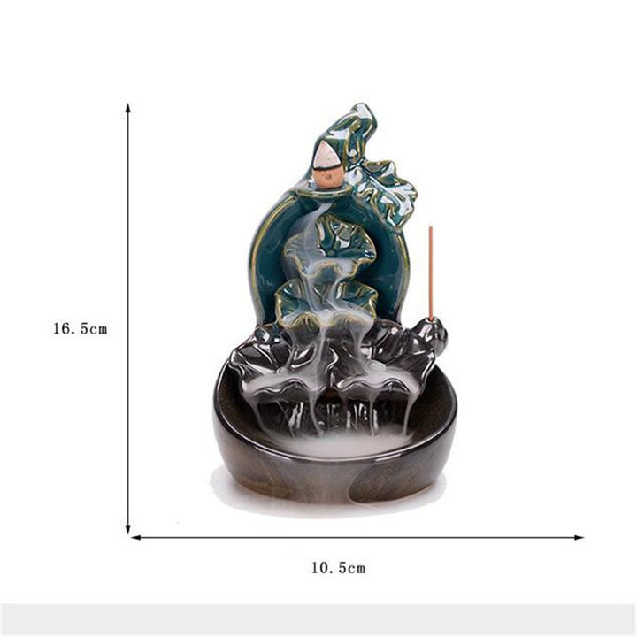 Green Glazed Ceramic Gourd Lotus Backflow Incense Burner