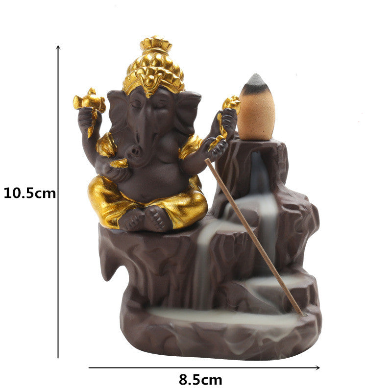 Ganesha Waterfall Backflow Incense Burner Aromatherapy Furnace Elephant Incense Holder Censer Smell Aromatic Zen Decor