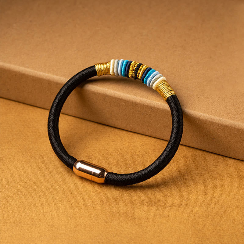 Buddha Stones Tibetan Handmade King Kong Knot Protection Magnetic Buckle Braided Bracelet Bracelet BS Black Rope Classic Knot Design 19cm-21cm