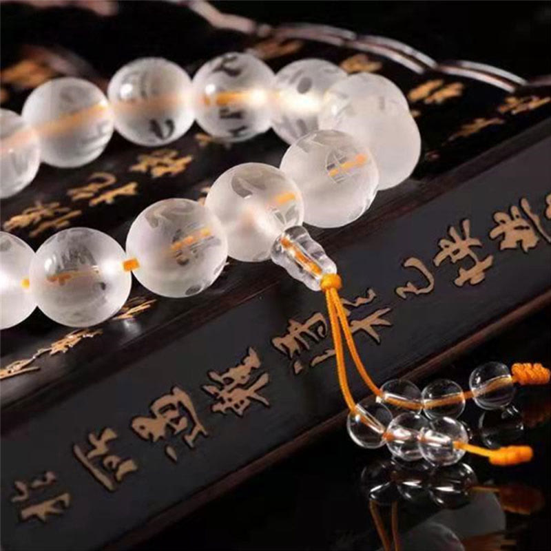 White crystal and black onyx mantra bracelet — view 5