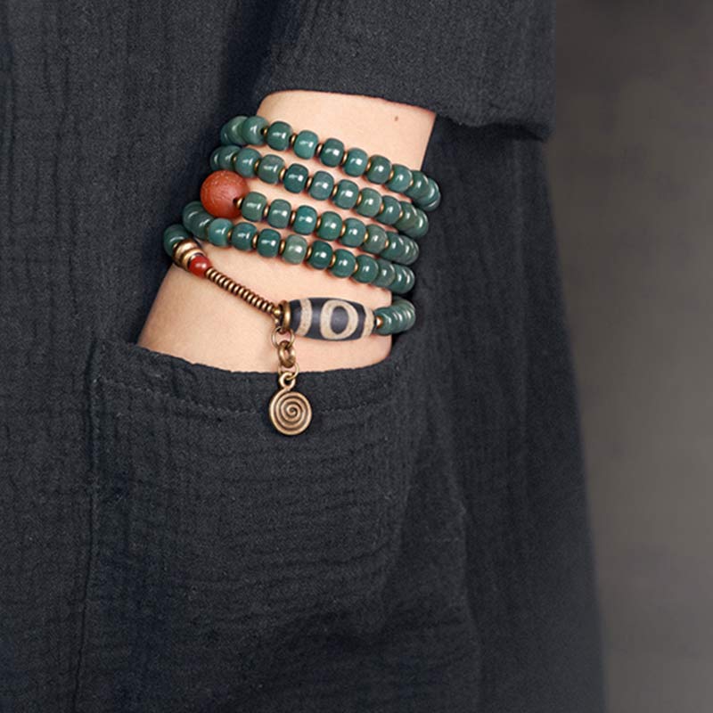 Bodhi seed and Dzi bead mala bracelet — view 3