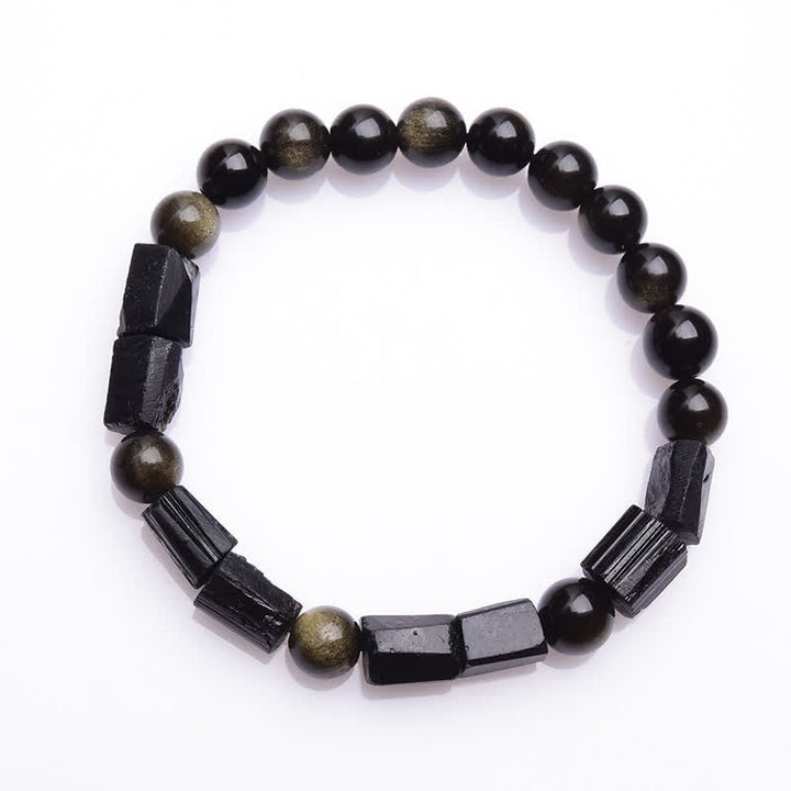 Buddha Stones Gold Sheen Obsidian Black Tourmaline Wealth Bracelet