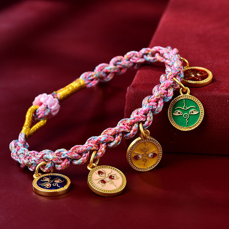 Handwoven multicolor five-gods braid bracelet — view 1