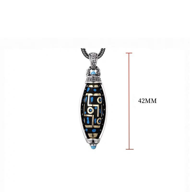 Buddha Stones Tibetan Om Mani Padme Hum Nine-Eye Dzi Bead Pattern Peace Purity Rotatable Necklace Pendant Necklaces & Pendants BS 9