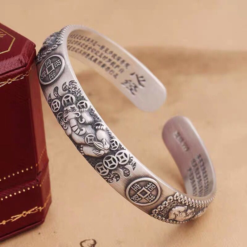 Tibetan Pixiu motif coin bangle — view 2