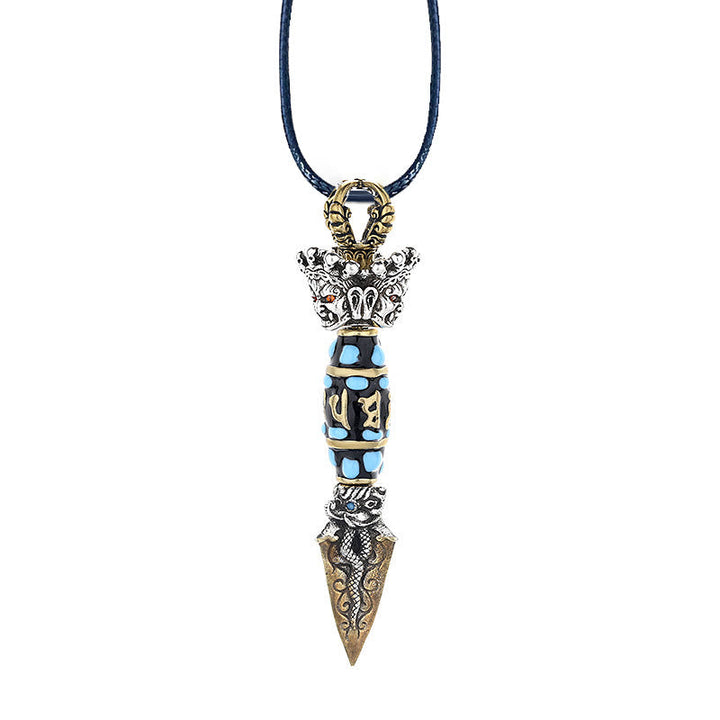 Buddha Stones Tibet Om Mani Padme Hum Dzi Bead Dorje Vajra Pattern Wealth Rotatable Necklace Pendant Necklaces & Pendants BS 11
