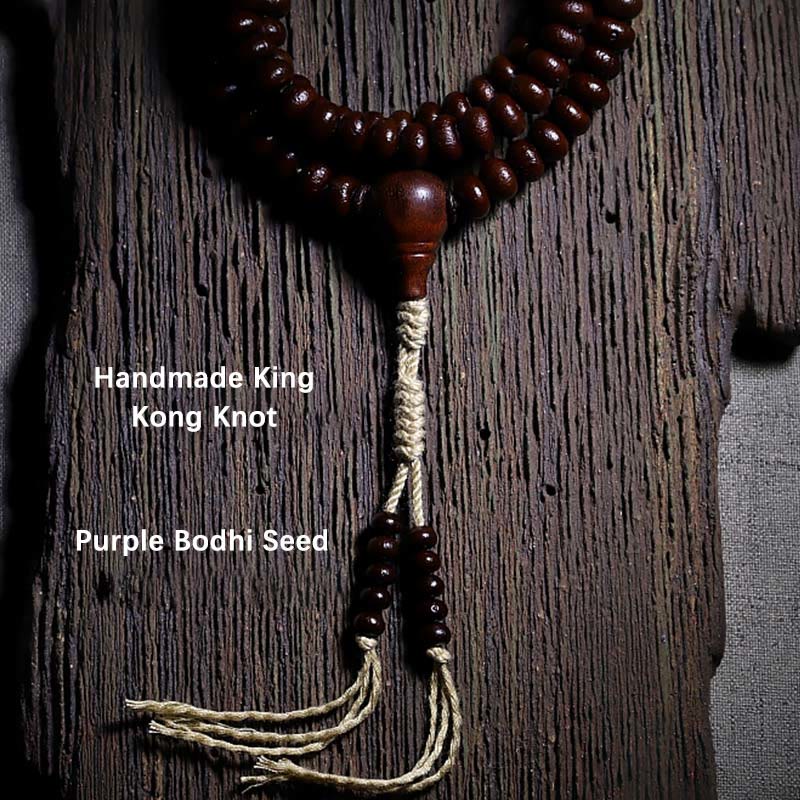 Purple Bodhi seed and Dzi bead mala bracelet — view 20