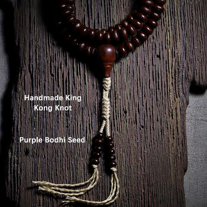 Purple Bodhi seed and Dzi bead mala bracelet — view 20