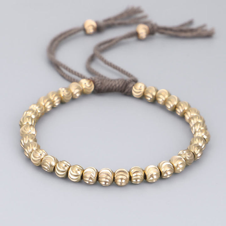 Buddha Stones Tibetan Handmade Copper Bead Luck String Bracelet Bracelet BS Dark Gray(Wrist Circumference 14-26cm)