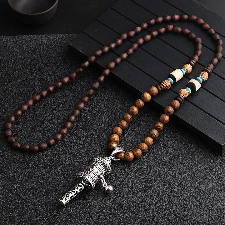 Turquoise Dzi bead prayer wheel necklace — view 8