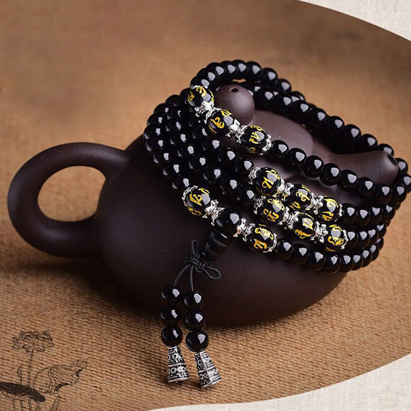 Black Obsidian Mantra Mala Bracelet — view 6