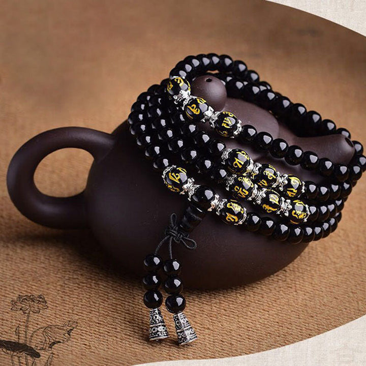 Black Obsidian Mantra Mala Bracelet — view 6