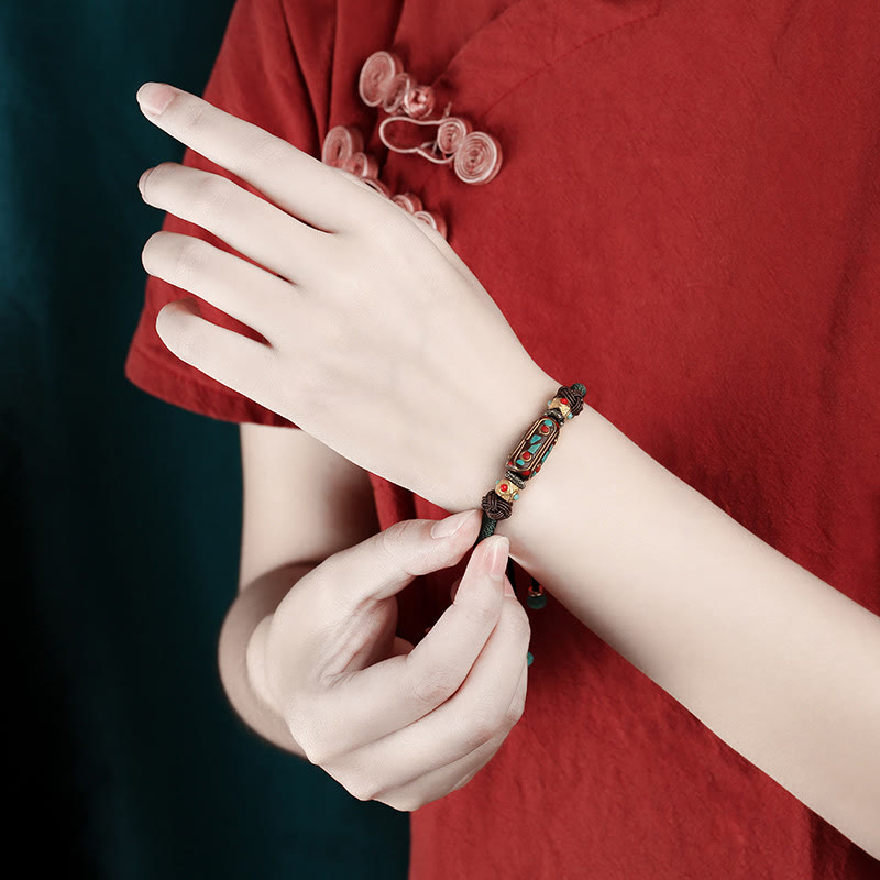 Tibetan Turquoise Mantra Braided Bracelet — view 11