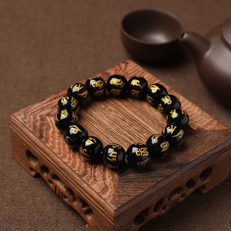 White crystal and black onyx mantra bracelet — view 24