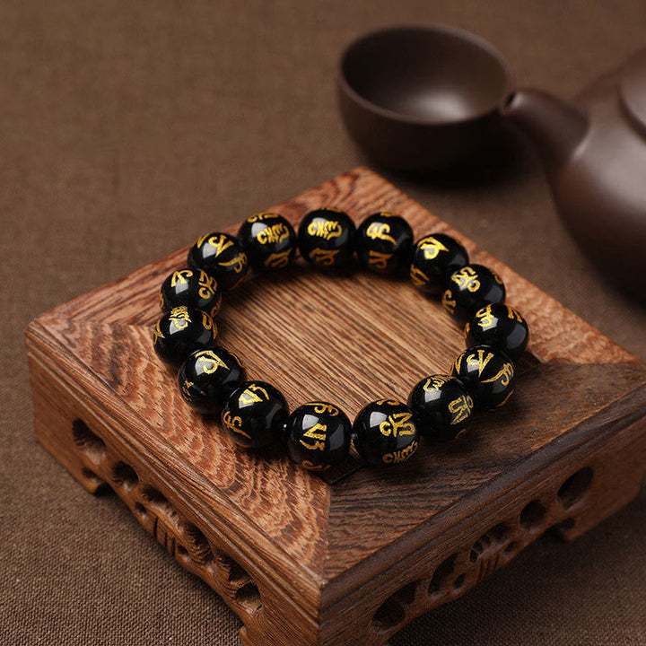 White crystal and black onyx mantra bracelet — view 24